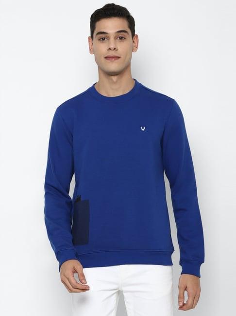 allen solly blue cotton regular fit printed sweatshirt