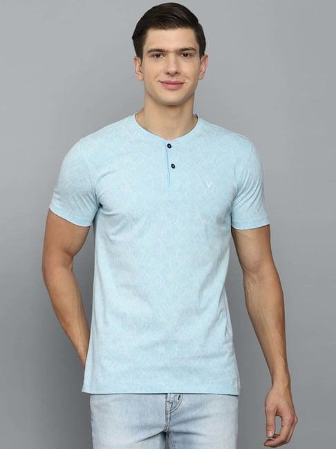 allen solly blue cotton regular fit printed t-shirt