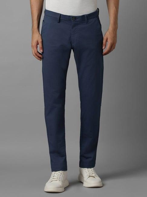 allen solly blue cotton slim fit printed trousers