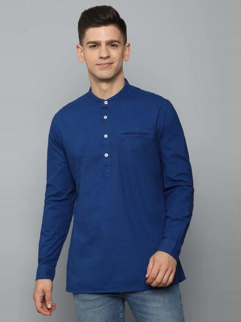 allen solly blue cotton slim fit short kurta