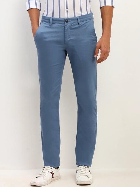 allen solly blue cotton slim fit texture trousers