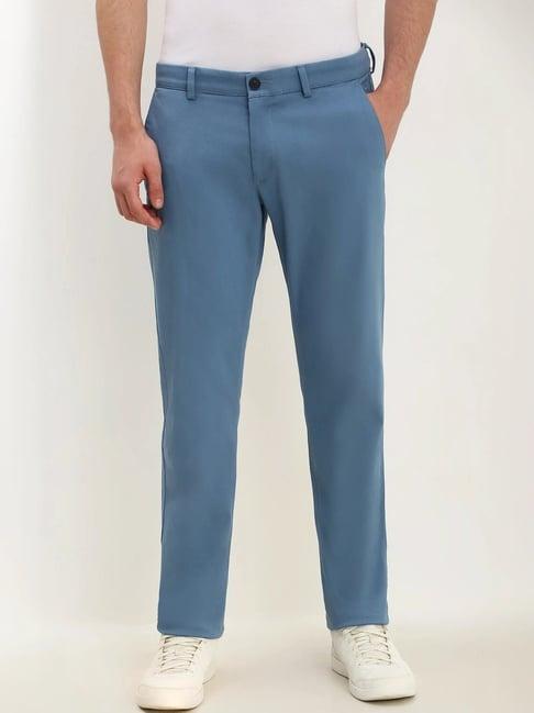 allen solly blue cotton slim fit texture trousers