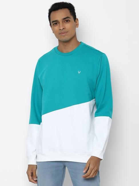 allen solly blue regular fit colour block sweatshirt