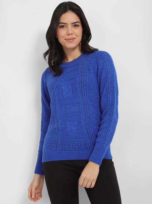 allen solly blue self design sweater