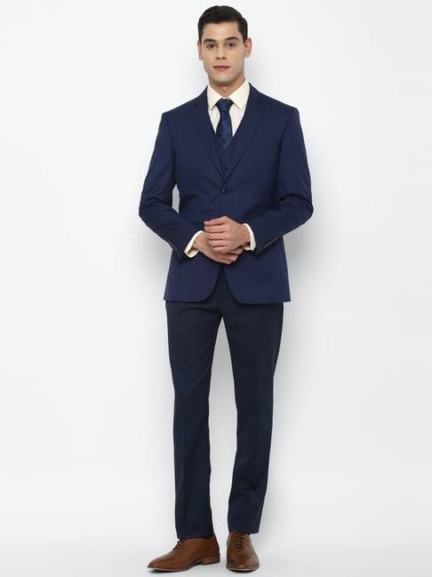 allen solly blue slim fit checks three piece suit