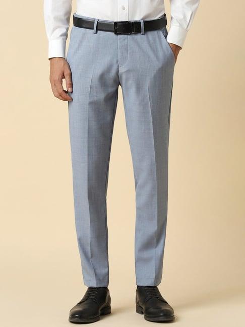 allen solly blue slim fit checks trousers