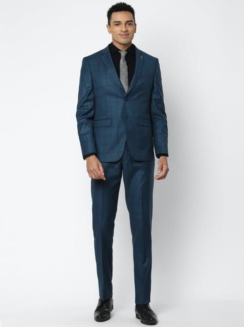 allen solly blue slim fit checks two piece suit