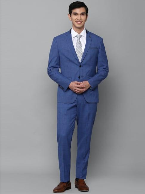 allen solly blue slim fit checks two piece suit