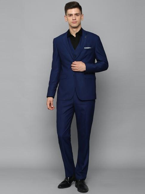 allen solly blue slim fit texture three piece suits
