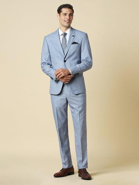 allen solly blue slim fit texture two piece suit