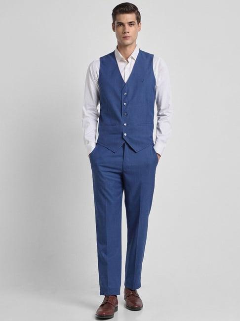 allen solly blue slim fit three piece suit