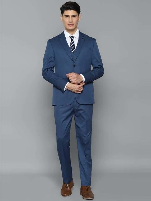 allen solly blue slim fit three piece suits