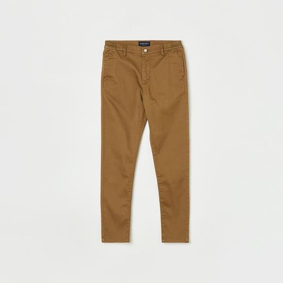 allen solly boys solid full-length slim fit trousers