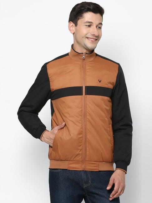 allen solly brown & black regular fit colour block jacket