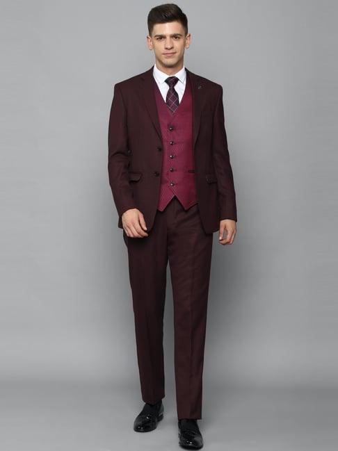 allen solly brown & red slim fit three piece suits