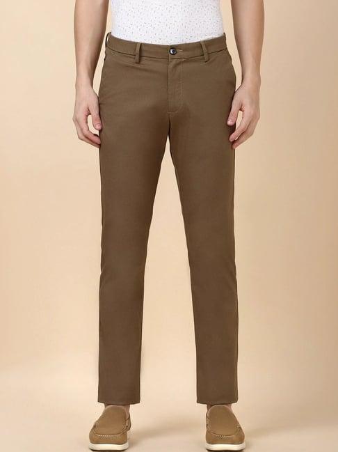 allen solly brown cotton regular fit texture trousers