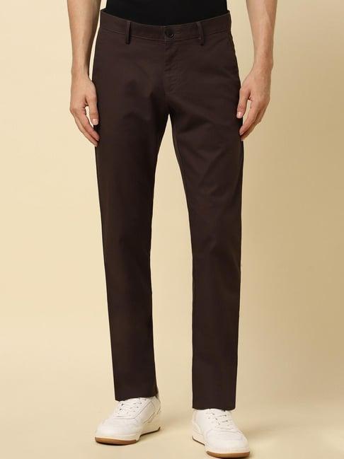 allen solly brown cotton skinny fit trousers