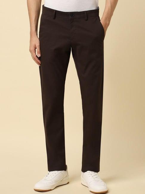 allen solly brown cotton skinny fit trousers