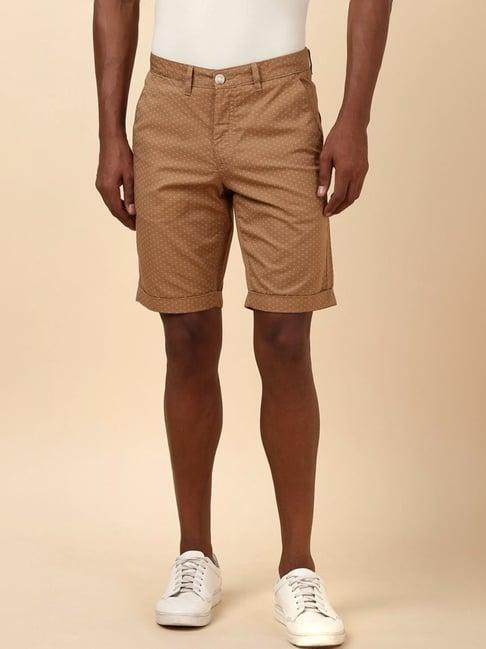 allen solly brown cotton slim fit printed shorts