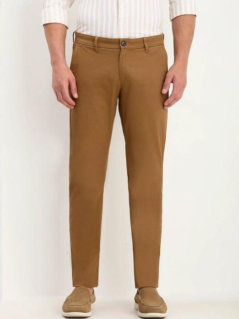 allen solly brown cotton slim fit printed trousers