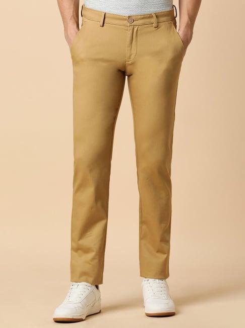 allen solly brown cotton slim fit texture trousers