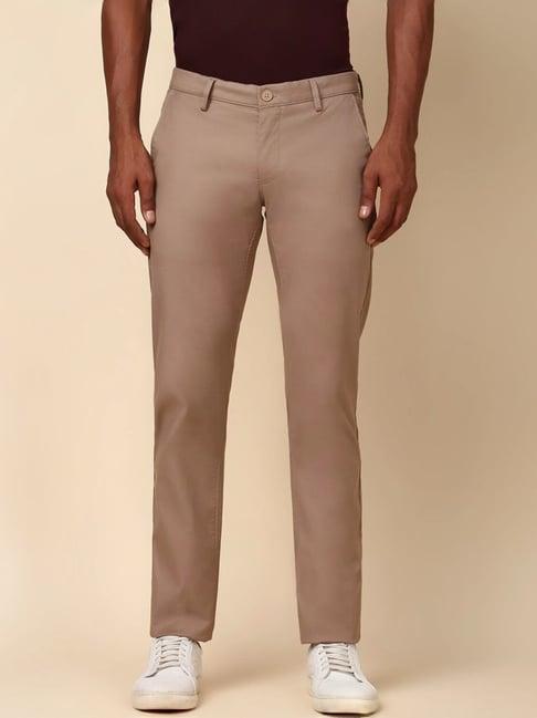 allen solly brown cotton slim fit texture trousers