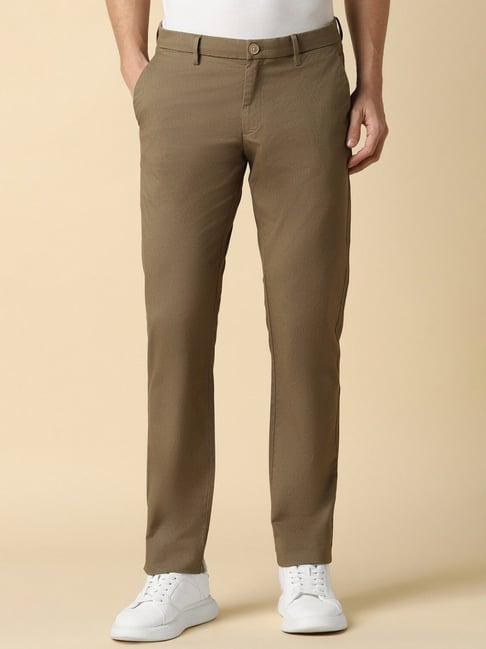 allen solly brown cotton slim fit textured trousers