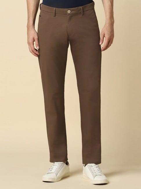 allen solly brown cotton slim fit trousers