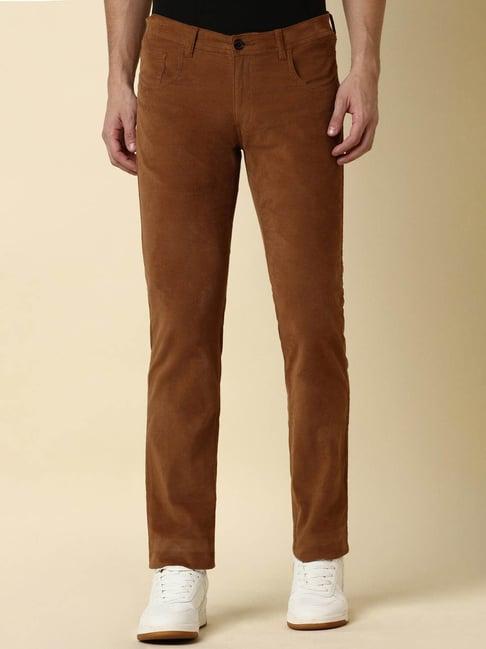 allen solly brown slim fit texture trousers