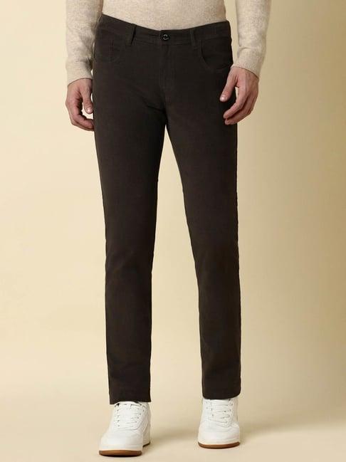 allen solly brown slim fit texture trousers