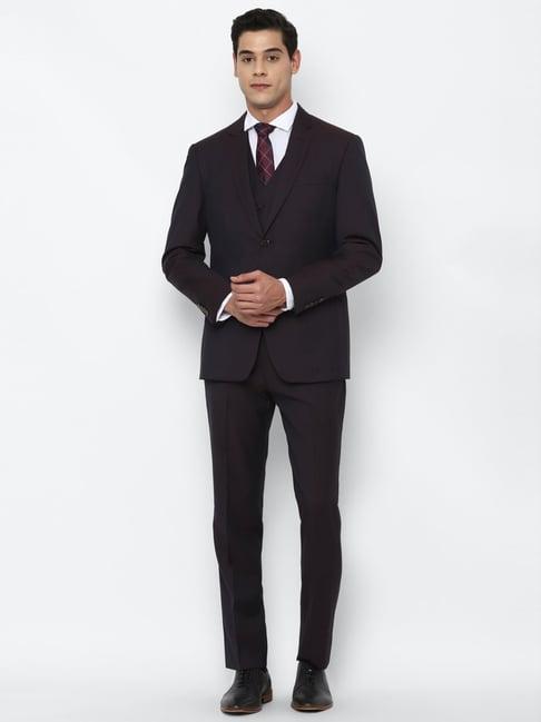 allen solly brown slim fit three piece suits