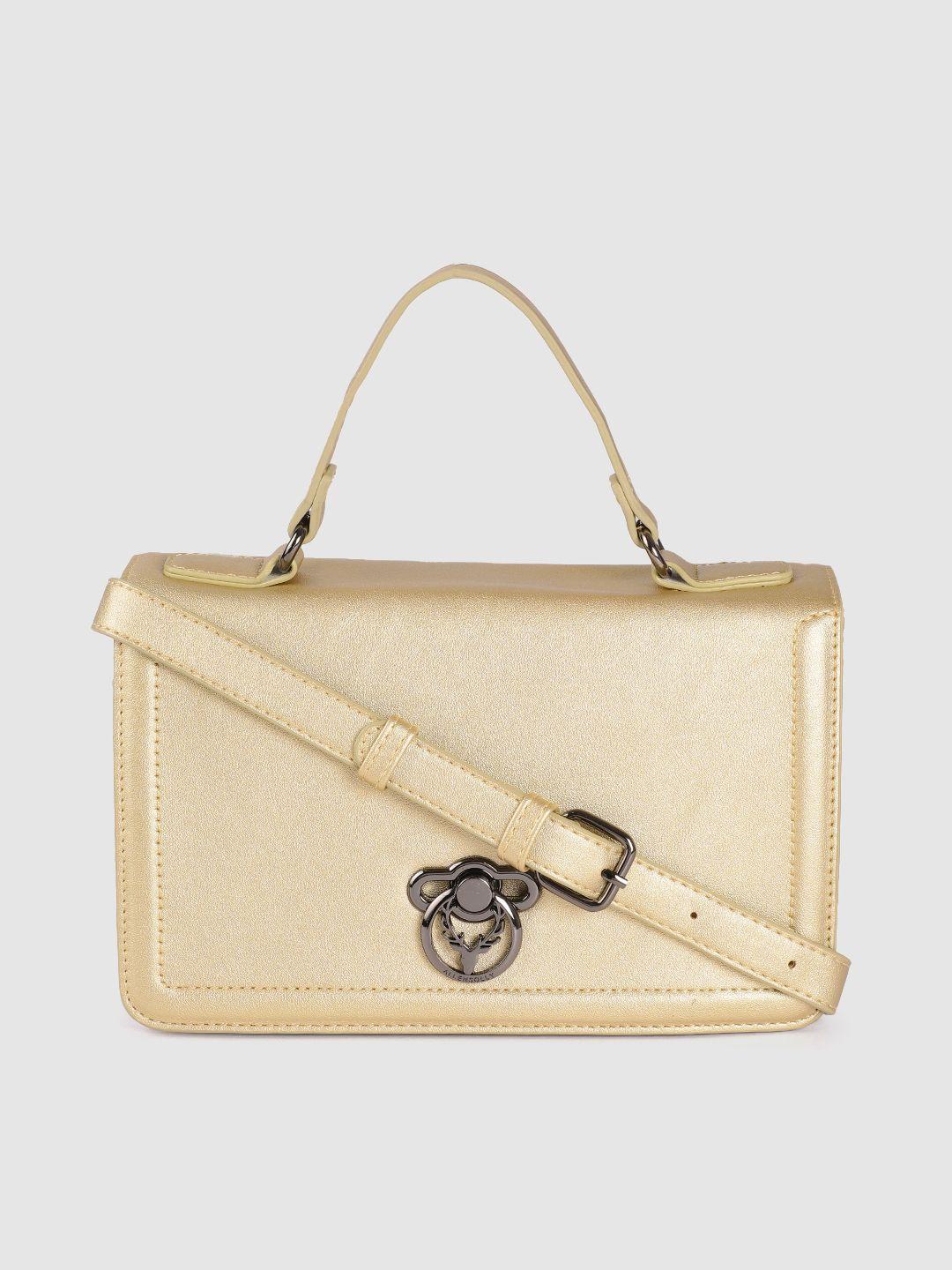 allen solly champagne solid pu regular structured satchel