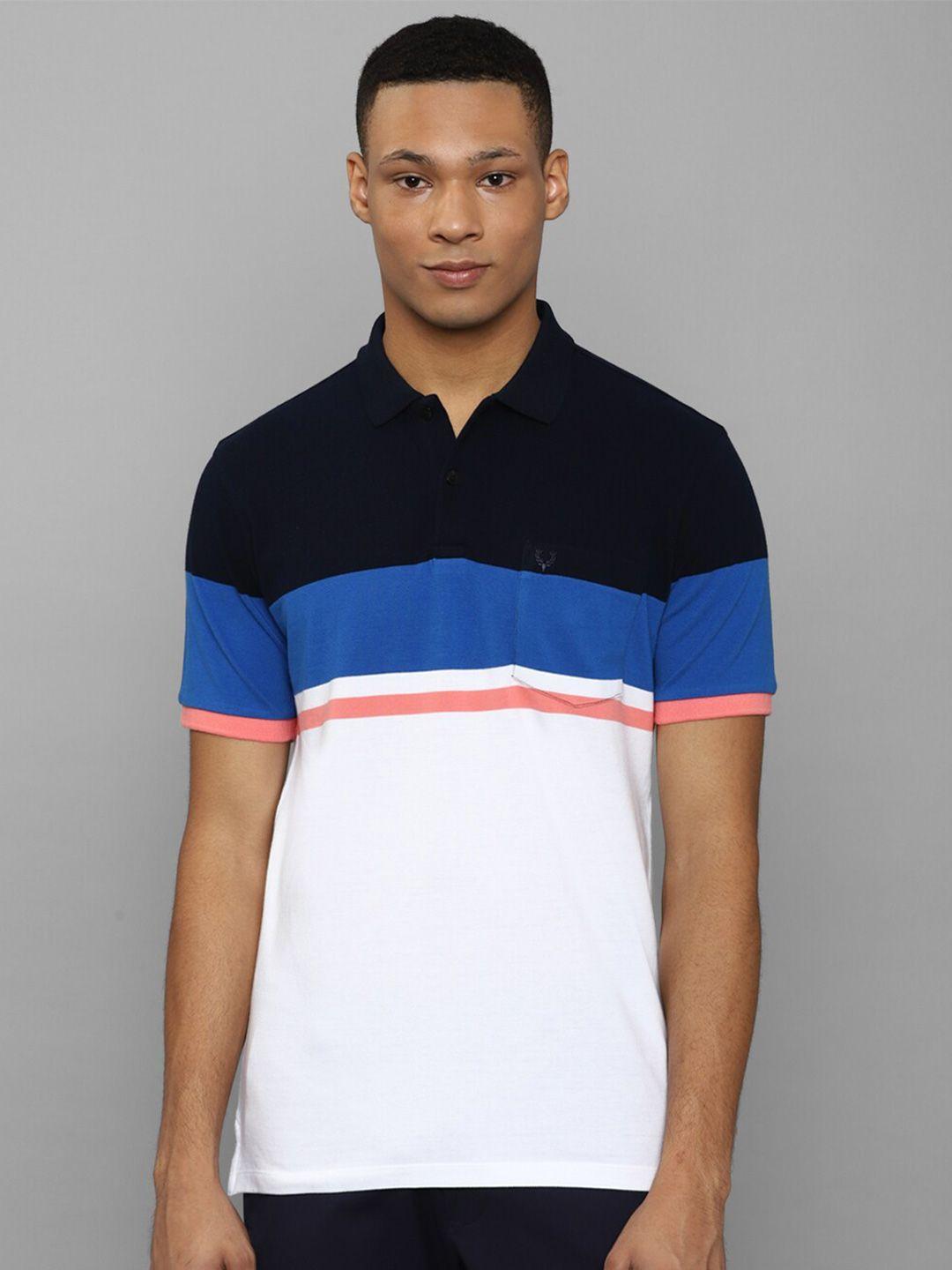 allen solly colourblocked polo collar short sleeve pockets cotton regular t-shirt