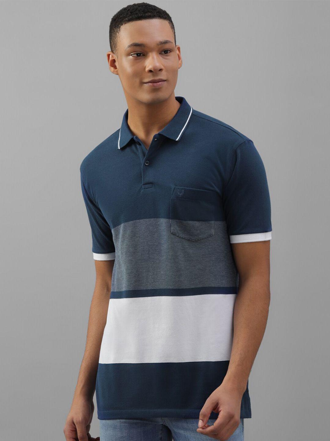 allen solly colourblocked polo collar short sleeve pockets cotton regular t-shirt