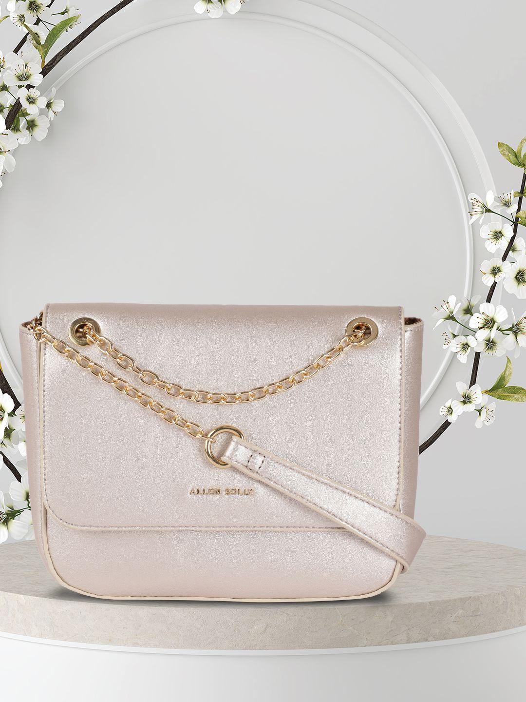 allen solly cream-coloured solid pu small structured sling bag