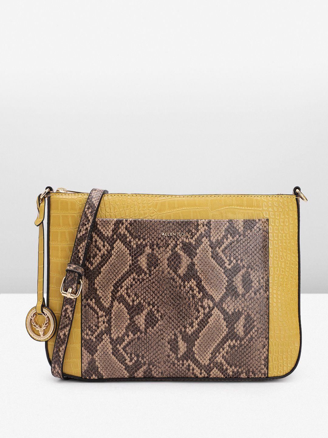 allen solly crocodile & snake skin textured structured sling bag with brand logo tasselled