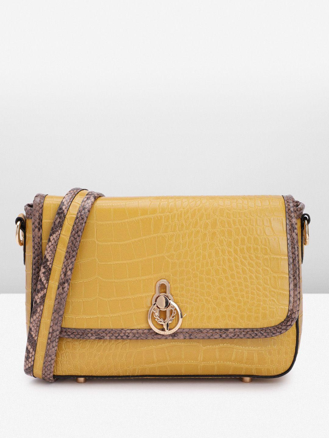allen solly crocodile textured structured sling bag with contrast side taping detail