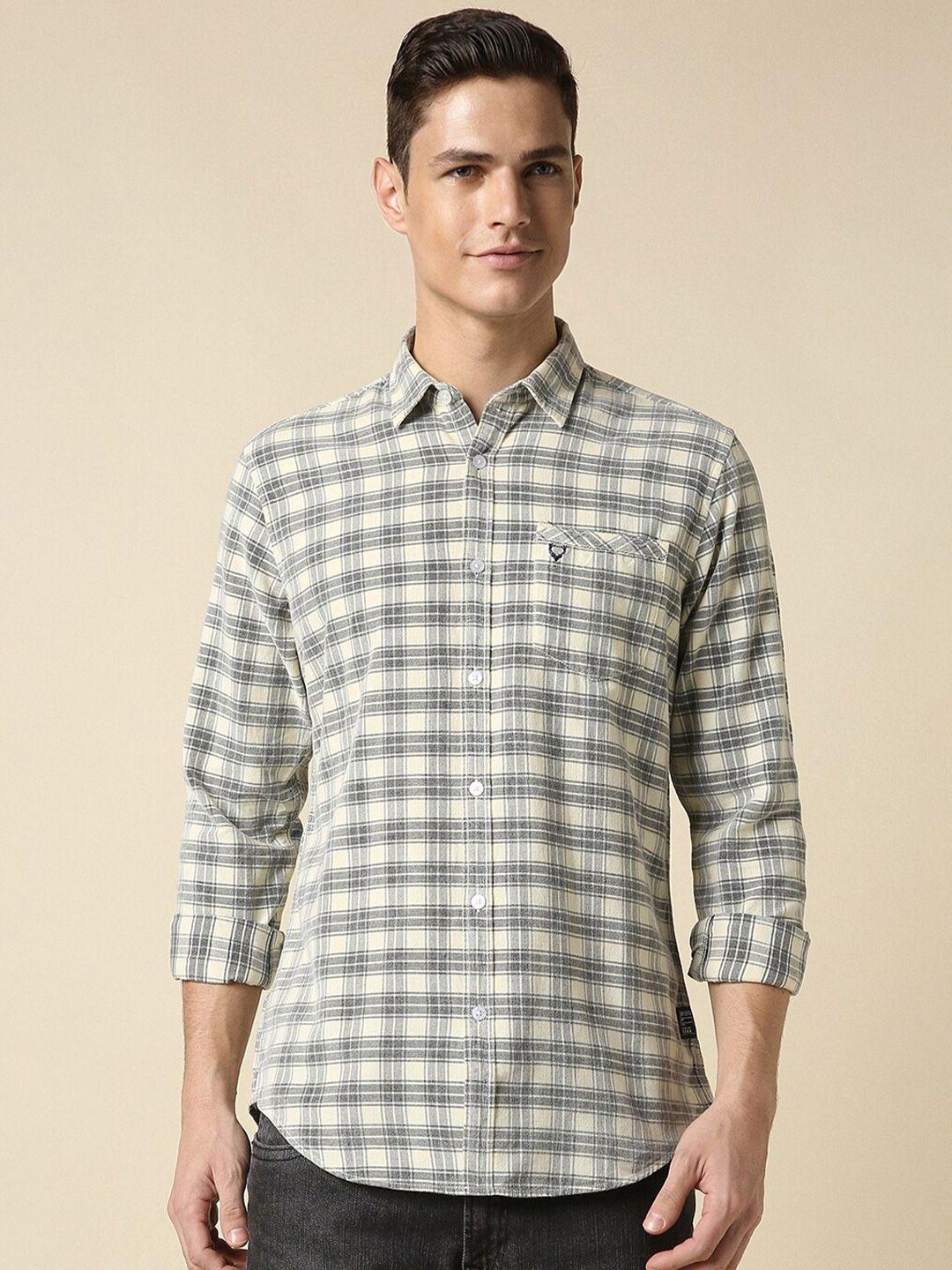 allen solly custom fit tartan checked pure cotton casual shirt
