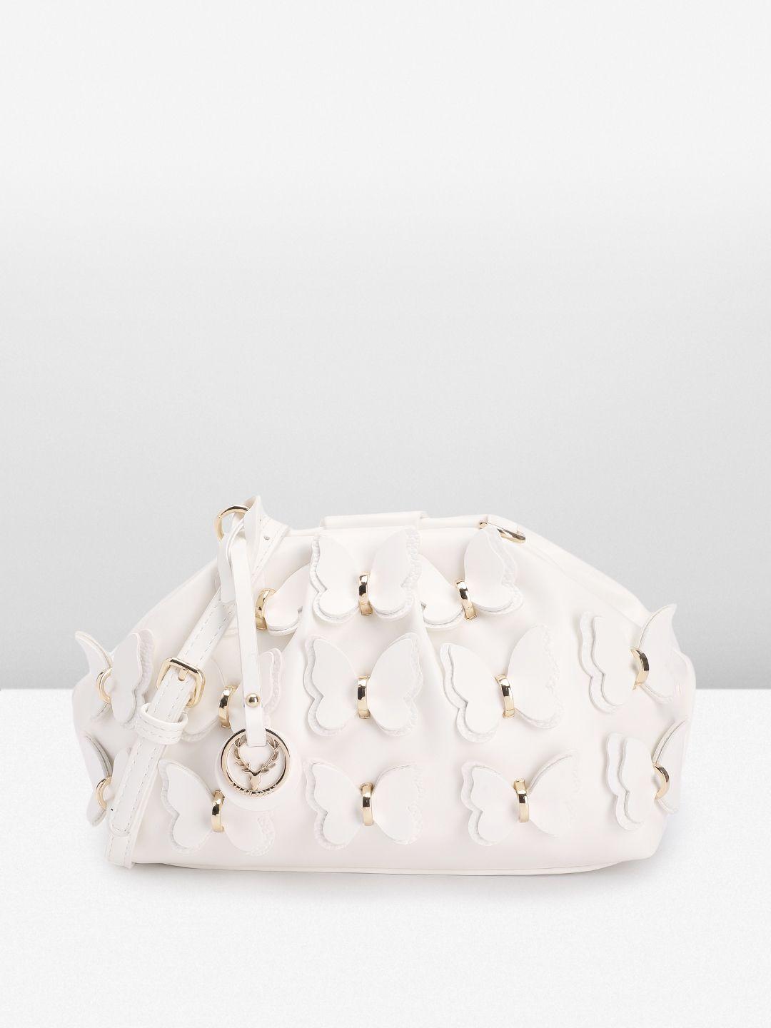 allen solly embellished structured sling bag with butterfly applique