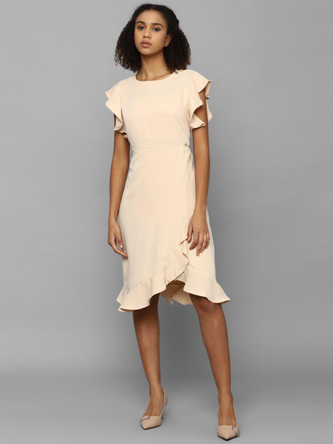 allen solly flutter sleeves ruffled detailed bodycon dress