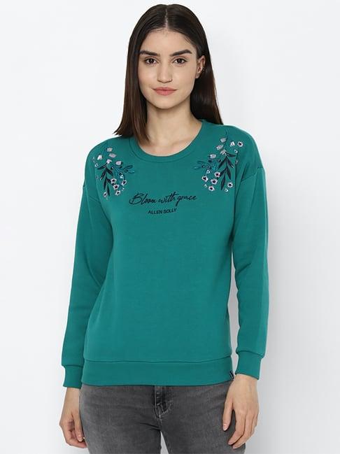 allen solly green cotton embroidered sweatshirt