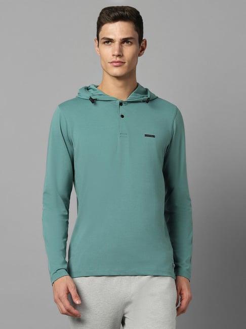 allen solly green cotton regular fit hooded t-shirt