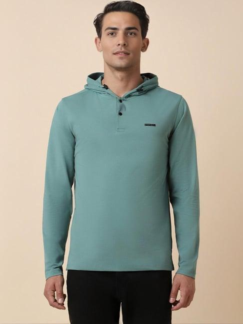 allen solly green cotton regular fit hooded t-shirt