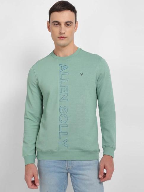 allen solly green cotton regular fit logo printed sweatshirt