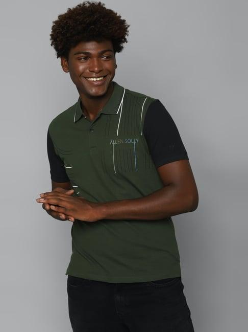 allen solly green cotton regular fit printed polo t-shirt