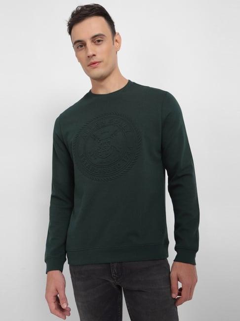 allen solly green cotton regular fit printed sweatshirt