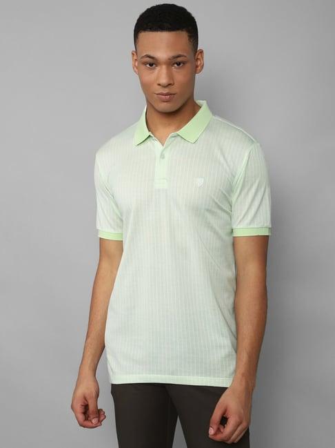 allen solly green cotton regular fit striped polo t-shirt
