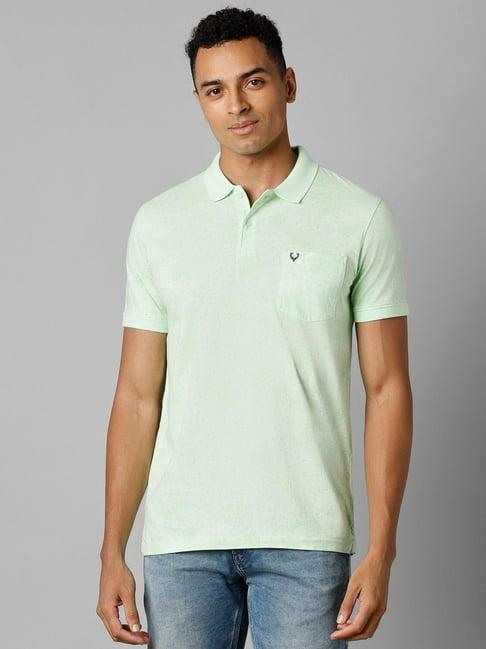 allen solly green cotton regular fit texture polo t-shirt