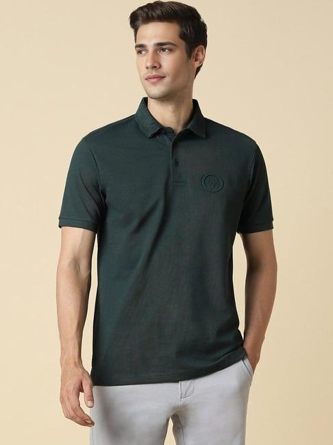 allen solly green cotton skinny fit texture polo t-shirts