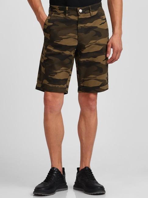 allen solly green cotton slim fit printed shorts